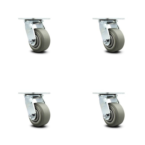 4 Inch Thermoplastic Rubber Swivel Caster Set with Ball Bearing and Swivel Lock